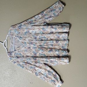 Coldwater Creek 2X Multi-Color Abstract Tunic Vneck Puff Sleeve Crochet